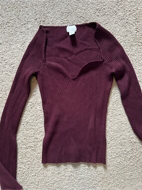 H&M Off-the-Shoulder Ribbed Sweater in Burgundy